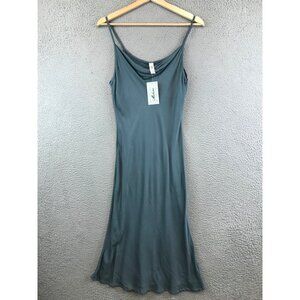 New Women's Mahina Solid Slip Dress Blue cowl neck small